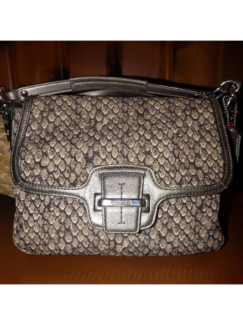 Coach Handbag Purse Taylor Snake Print Flap Bag Convertible Gunmetal Colorway
